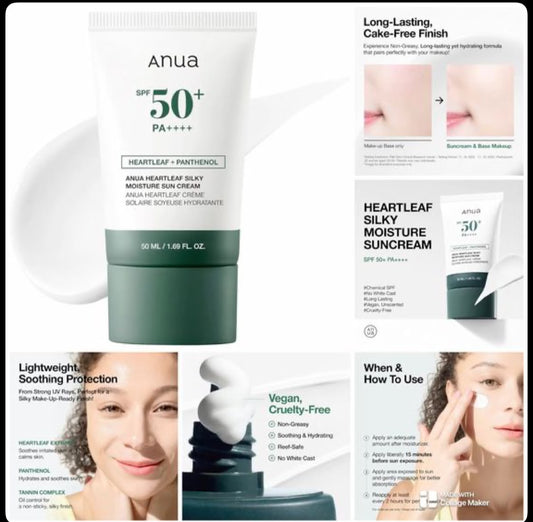 Anua  Heartleaf Silky Moisture Sun Screen SPF50 ( First Come First Serve) SAVE 100
