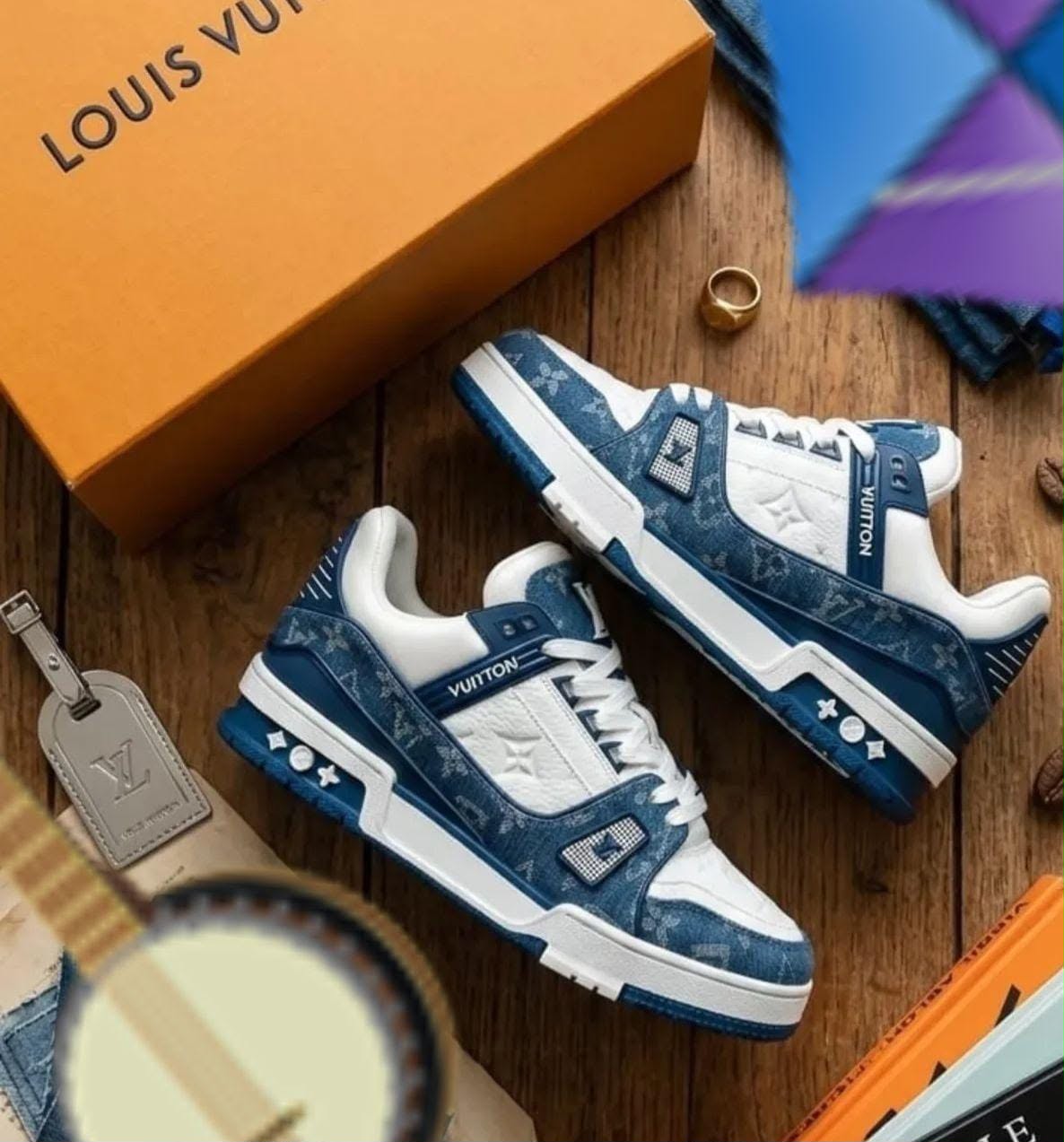 Blue Louis Vuitton Trainers + Free Gift + Shipping