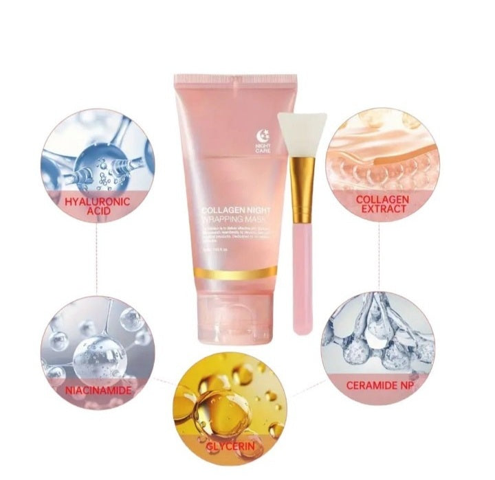 1pc Collagen Overnight Sleeping Mask, Deep moisturizing gel with Brush
